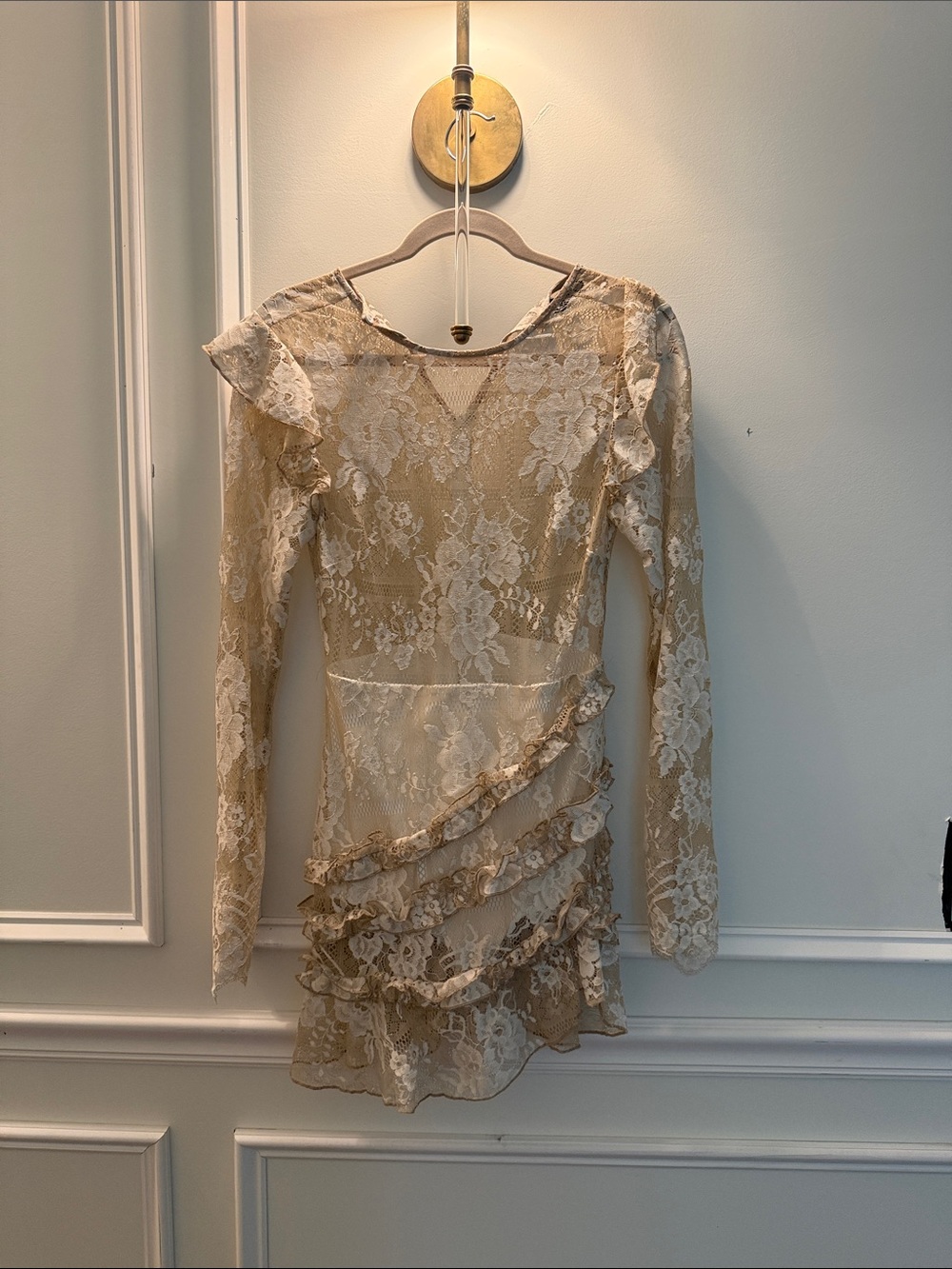 MAJORELLE Cream Lace Long-Sleeve Mini Dress